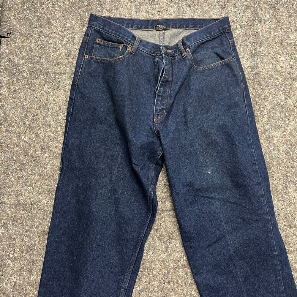 Eddie Domani‎ Mens 36x30 Dark Wash Wide Leg Seamed Baggy Jeans Ramie Cotton Blue